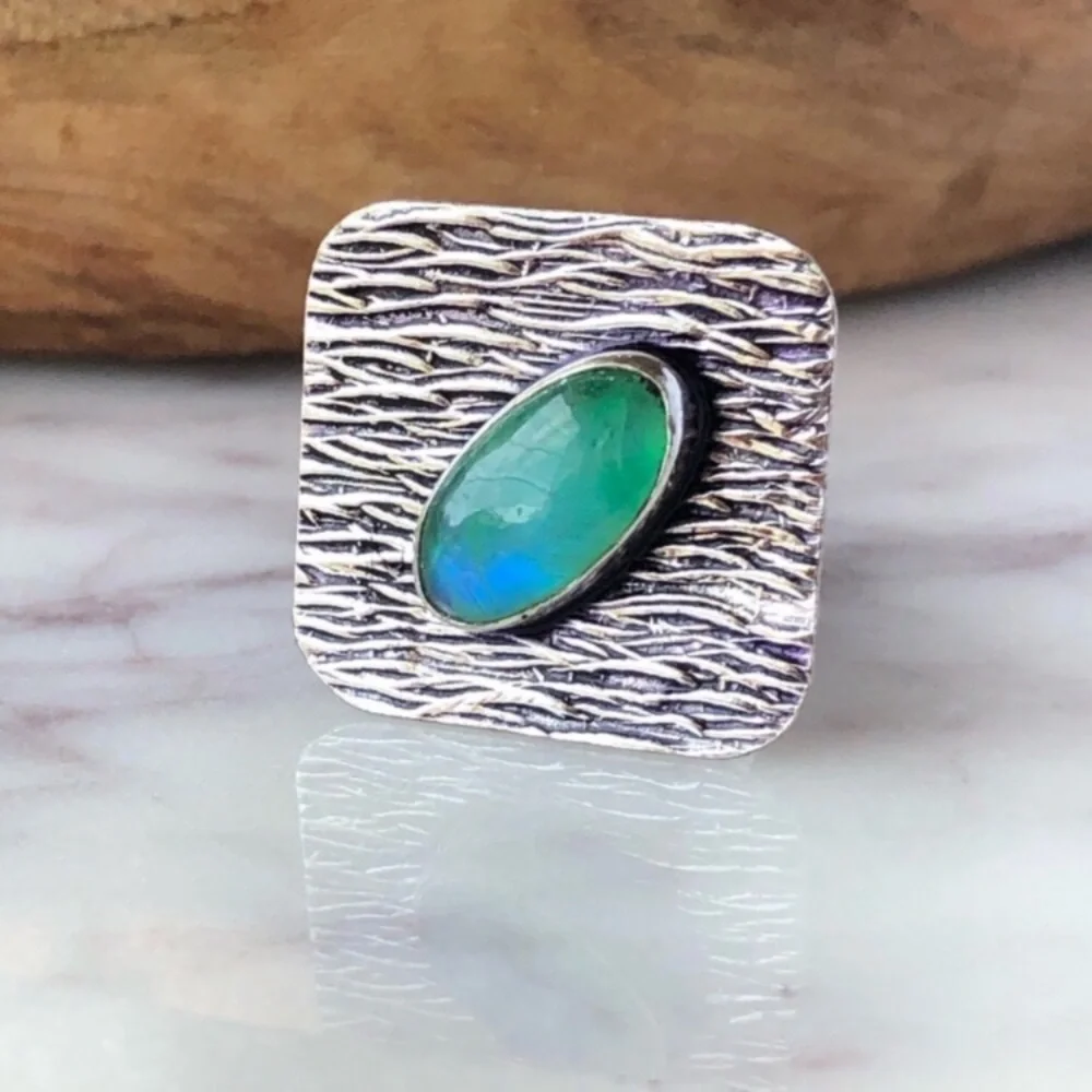 Rainbow Moonstone Silver Ring